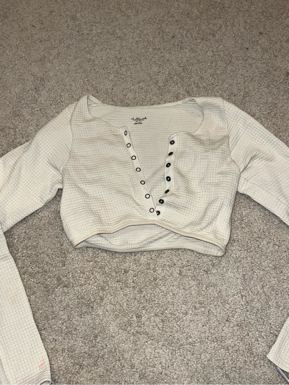 Urban Outfitters Cream Waffle Knit Snap Henley Top